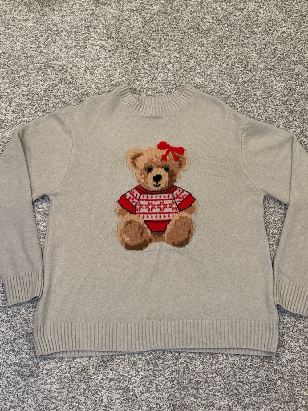 Cozy Grey Teddy Bear Knit Sweater - Women's